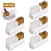 Resim Kendinden Yapışkanlı Tırnak Matkap Ucu Temizleme Fırçası - Çift Taraflı Çelik Tel ve Yumuşak Kıllar ile Derinlemesine Elektrikli Cila Başlıkları için, Manikür Aksesuarı, Altın Renkli Yumuşak Kıllarla Beyaz, 4.45x1.4x2.2 cm, Tırnak Fırçası, Bakım 