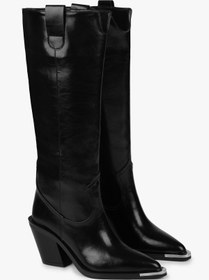Resim Shoeberry Kadın Axor Siyah Cilt Kovboy Çizme 