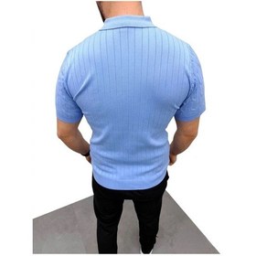 Resim Erkek Yazlık Triko Saç Örgü Tişört Kısa Kol Polo Yaka Fermuarlı T-shirt - Bebe Mavisi 