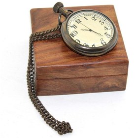 Resim keyfimshop Ahşap Kutulu Sayı Pirinç Kolye Köstekli Saat 