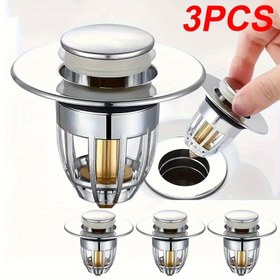 Resim 3'lü paket Metal Zıplayan Çekirdekli Sifon Tıpaları, Koku Önleyici Sızıntı Önleme, Evrensel Banyo Lavabosu ve Küvet Aksesuarları, Kolay Kurulum, Ev Tadilatı 