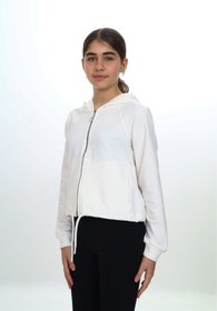 Resim Toontoy Ekru Kız Çocuk Ekru Kapüşonlu Fermuarlı Reglan Kol Örme Hırka - Beli Ayarlanabilir Kordonlu uyumlu 