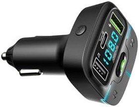 Resim F9 Araç Fm Transmitter 5.3 Bluetooth Araç Kiti Usb Type-C Hızlı Şarj Kart Çakmaklık Girişli 