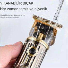 Resim Nidage 1-2 Saat Waer Full Metal Tasarım Ultra Güçlü Dijital Ekranlı Saç Sakal Çizim Makinesi Şarjlı Altın 