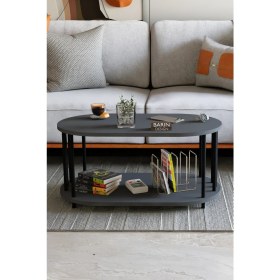 Resim Modern Oval Orta Sehpa Çift Katlı Metal Ayaklı Salon, Ofis, Dekoratif Sehpa, Kahve Sehpası 