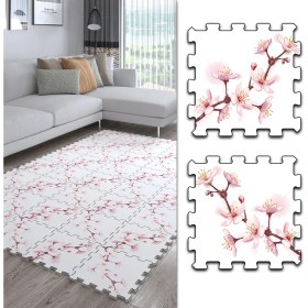 Resim Dijital Baskılı Çiçek Desenli Mutfak-Oturma Odası-Salon Halısı/Yapboz Halı/Puzzle Halı/ Japon Halı 