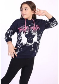 Resim Toontoy Kız Çocuk Kapüşonlu Baskılı Sweatshirt Lacivert 