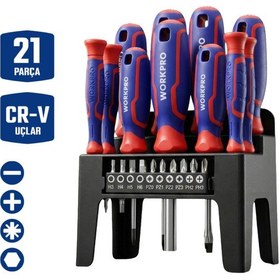 Resim Workpro Wp200551 21 Parça Cr-v Duvar Askı Aparatlı Profesyonel Manyetik Tornavida Seti 