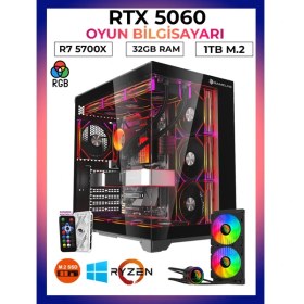 Resim Gameline Pro X2 Ryzen 7 5700X 32GB Ram 1tb M.2 Nvme SSD RTX5060 Sıvı Soğutmalı Oyuncu Free Dos Masaüstü Bilgisayar 