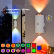 Resim 2 Lamba Başlıkları Stil Manyetik LED Hareket Sensörlü Duvar Lambası, Ayarlanabilir 15 Renk, Gündüzden Geceye, Sıcak Turuncu Işık, Oturma Odası, Yatak Odası, Koridor İçin Uygun - USB/Pil Güçlü, Modern Beyaz Tasarım 