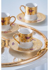 Resim Acar Maxine 24k Altın Detaylı 6 Kişilik Porselen Kahve Fincan Takımı - 90 Ml Renkli 