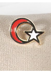 Resim Kırmızı Ay Beyaz Yıldızlı Metal Rozet Çok Renkli 