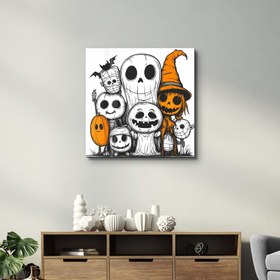 Resim Perili Cadılar Bayramı Ekibi | Cadılar Bayramı Tarzı Cam Duvar Tablosu - XS (40 x 40 cm) 
