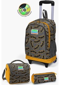 Resim Coral High Kids Koyu Gri Hardal Yarasa Desenli Çekçekli 3'lü Çanta Seti Set0123921 