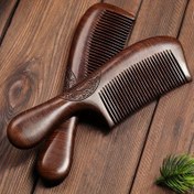 Resim Oymalı Tasarımlı Şık Sandal Ağacı Çift Taraflı Tarak - Tüm Saç Tipleri İçin İdeal, Saçları Açmak ve Şekillendirmek İçin Dayanıklı Ahşap Fırça, Saç Tarak 