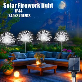 Resim 4'ü 1 Arada Güneş Enerjili Bahçe Fırtına Işıkları, 240/320 LED Yıldız Patlaması, 8 Mod, Dış Mekan Dekorasyonu, Güneş Enerjili, Düğme Kontrolü, Düz Montaj, Bahçe/Patio/Çevre Yolu için Uygun, Noel Dekorasyonu (Sıcak Beyaz/Cılgın Renk/Beyaz) Işık Algılama, Otomatik Açı/Kapatma, Akıllı Işık 