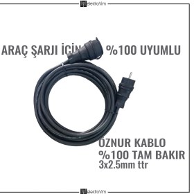Resim Srcelektronik Öznur kablolu beyaz ARAÇ ŞARJI İÇİN (5-30 metre arası) 3x2.5 ttr tam bakır kalın kablolu uzatma seyyar 