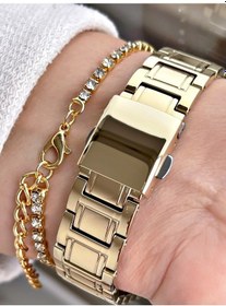 Resim Ferrucci Altın Renk Çelik Kordon Kadın Kol Saati + Bileklik Hediyeli Nda516 