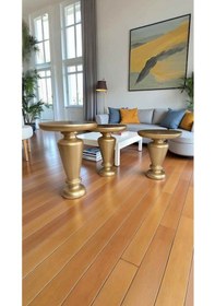 Resim Altın Renk Doğal Ahşap Mantar Sehpa Seti 3 Lü Yan Sehpa Takımı - Wooden Coffee Table Altın 