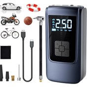 Resim Mobil Telefonları Şarj Etmek ve Lastikleri Şişirmek için Taşınabilir Pomp, Otomatik Dijital LCD Basınç Göstergesi ile 150PSI'ye Kadar, Bisikletler, Arabalar, Toplar ve Motosikletler için Kablosuz, Siyah. 
