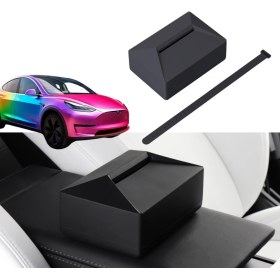 Resim Tesla Model Y / Model 3 Koltuk Arkasına Veya Orta Konsola Takılan Cybertruck Mendil Kutusu , Siyah Renk 