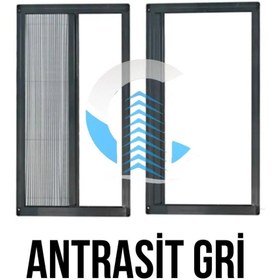 Resim Pileli Plise Sürgülü Akordiyon Katlanır Kapı Sinekliği Antrasit Max 110 x 230 İstenilen Ölçüde 