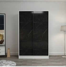 Resim Minarmobilya Minar Kale 2 Kapaklı Sürgülü Dolap 120 Cm - Beyaz/Royal Mermer 