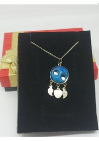 Resim Firuze Gümüş Yöresel Süryani Nazar Boncuklu Gümüş Kolyef16001254 