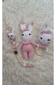 Resim El Emeği Sevimlikız tavşan 3lü amigurumi yeni doğan set uyku ve oyun arkadaşı 
