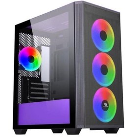 Resim Powerboost PB-P2252BP USB 3.0 Mesh Ring ARGB Fan ATX Oyuncu Kasası Siyah-Mor 