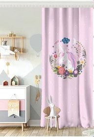 Resim RealHomes Tek Kanat Pembe Zeminde Unicorn At Desenli Çocuk Odası Fon Perde, Rh-CPerdeTek-4349-140x200 