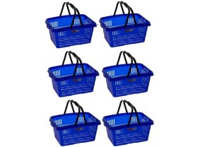 Resim Omnipazar SY-2260 Çift Saplı Plastik Market Taşıma Sepeti Mavi 6 Adet 