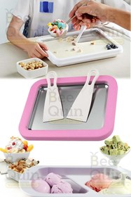 Resim BeeQuin Pembe Dondurma Yapma Hazırlama Tepsi Tavası Rulo Spatulalı Tepsisi Ev Tipi Bowl Aparatı Buz 