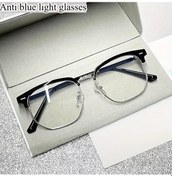 Resim Xuweiwei Mat Siyah Retro Sanatsal Yarım Çerçeve Mavi Işık Koruyucu Gözlük Açık Füme 