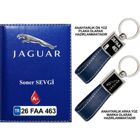 Resim Plakanıza Özel Jaguar Logolu Lacivert Ruhsat Kabı Ve Anahtarlık 