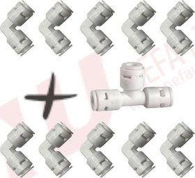 Resim Tüm Su Arıtma Cihazlarına Uyumlu Quick 'L Dirsek 10 Adet + 1 Adet T Dirsek ' 