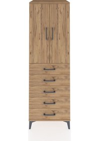 Resim Kronos Dolap Tek Raflı 5 Çekmeceli Tek Askılı 60x59x182 Çam-çam Çam 