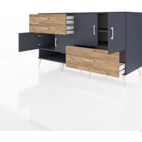 Resim Kronos Konsol 3 Raflı 3 Çekmeceli 4 Kapaklı 176x59x99 Antrasit-an Antrasit-antrasit/çam 
