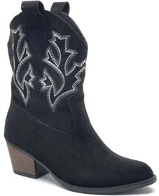 Resim Kocamanlar Ayakkabı Asya Western Kısa Çizme Kovboy Kadın Kısa Çizme SİYAH-SÜET 