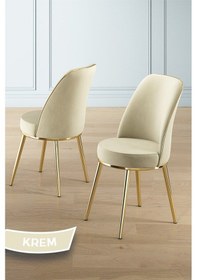Resim Canisa Pale Serisi 80x132 Açılabilir Beyaz Mutfak Masa Takımı 4 Krem Sandalye Gold Detay Masa Beyaz Sandalye Krem Ayak Gold 