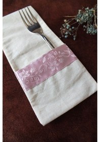 Resim 6 Adet Soft Pembe Şeritli Keten Kaşıklık Servis Sunum Pembe 