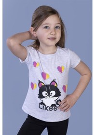 Resim Toontoy Kids Toontoy Kız Çocuk Likee Kedi Baskılı Tişört Gri Melanj 