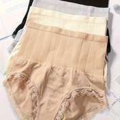 Resim 4'lü Paket Kadınlar İçin Yüksek Bel Dikişsiz Doğum Sonrası Karın Kontrol Külot - Karın Sıkılaştırıcı ve Kalça Kaldırma, Kontrast Dantel Detaylı, Pastel Renkler (Bej/Açık Gri/Koyu Lacivert) - Üçgen Kesim Tam Kaplama, Yumuşak, Elde Yıkanabilir, Şık Günlük ve Özel Günler İçin Külot 