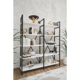 Resim Wood House Ilayda Geniş Raflı Kitaplık Beyaz 