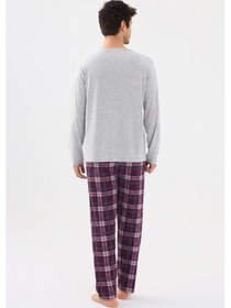 Resim Koza İç Giyim Erkek Pamuklu Uzun Kollu Önü Patlı Ekose Desenli Pijama Takımı Ko60105 Mor 