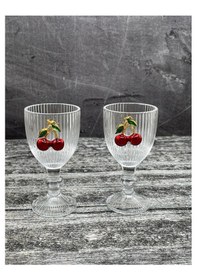 Resim 2 Li Kristal Cam Kahve Yanı Su Bardağı Kiraz Bardak Kirazlı 75ml 