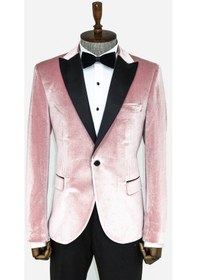 Resim Wessi Kadife Slim Fit Tek Düğmeli Pembe Erkek Balo Ceket - Wessi Pembe 
