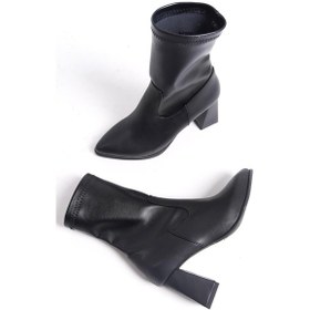 Resim Modabuymus Peko Siyah Streç Kalın Topuklu Esnek Günlük Bot 001 