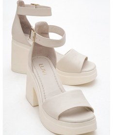 Resim Luvishoes Luvi Shoes Margot Ekru Cilt Hakiki Deri Kadın Platform Topuklu Sandalet Ekru 