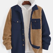 Resim Erkek Casual Çift Yüz Fleece Ceket İki Yama Cebi ile - Deniz Mavisi ve Gri, Düğmeli, Normal Beden, Bahar/Sonbahar Stili, Casual Dış Giyim | Casual Ceket | Esnek Kumaş 